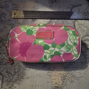 Lilly Pulitzer For Estee Lauder Pink and Green Floral Cosmetic Bag